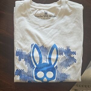 Psycho Bunny Kids Tee with Blue Graphic on White